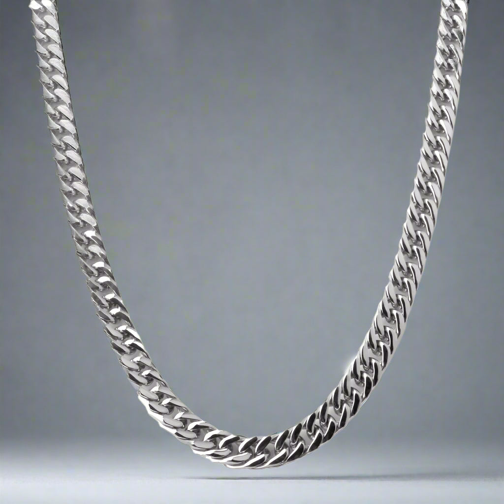 8mm Silver Cut Cuban Neck Chain